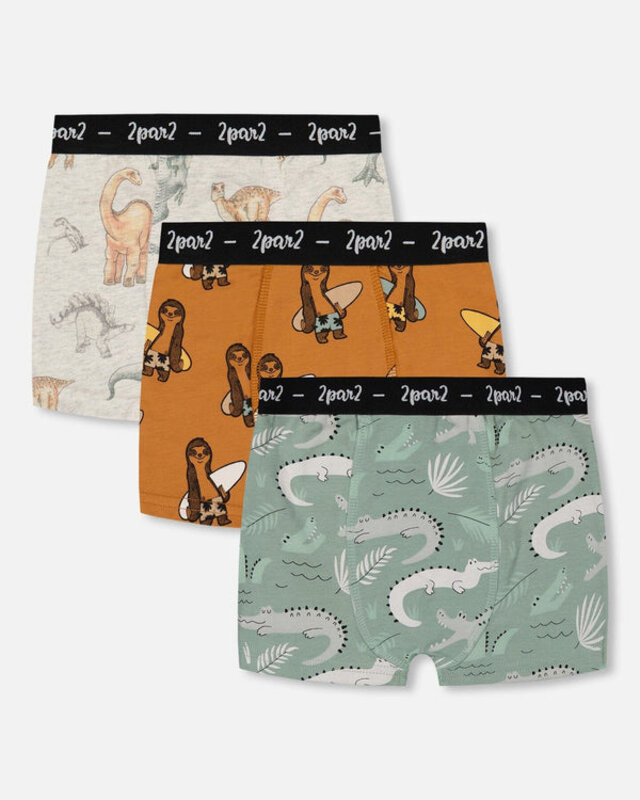 Deux Par Deux Printed Organic Cotton Boxer Shorts (Pack Of 3) Multicolored (2-3Y/11-12Y)