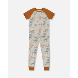 Deux Par Deux Two-Piece Short Sleeve Top And Pant Pajama Set Dinosaur (12m/24m)