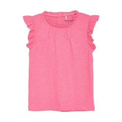 minymo Ruffle blouse with high collar - Neon pink  (2-10ans)