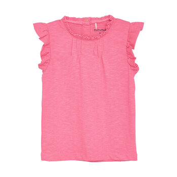 minymo Ruffle blouse with high collar - Neon pink  (2-10ans)