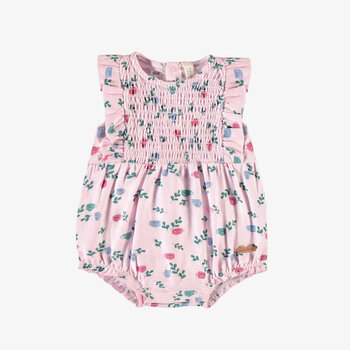 Souris Mini Une-pièce rose avec motifs de tasses et fleurs (0-3m/12-18m)