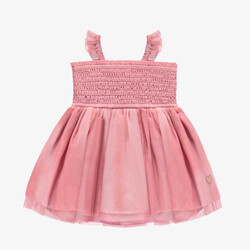 Souris Mini Robe rose cendré en nid d'abeille et tulle (6-9m/2-3ans)