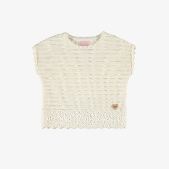 Souris Mini Cream knitted t-shirt with openwork flower detail (6-9m/2-3ans)