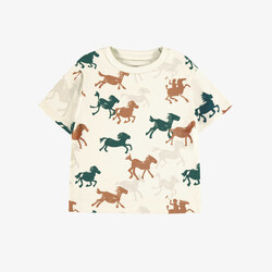 Souris Mini T-shirt crème à motif de chevaux colorés (6-9m/2-3ans)
