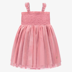 Souris Mini Ash pink honeycomb and tulle dress, child (3-6ans)