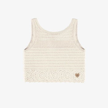 Souris Mini Cream tank top and sleeveless vest in crocheted knit (3-10ans)