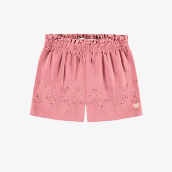 Souris Mini Short rose avec broderie anglaise de fleurs  (3-10ans)