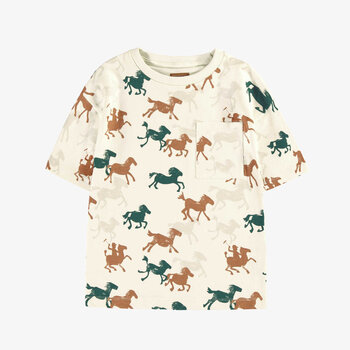 Souris Mini Cream t-shirt in slub jersey with horse all over print (3-6y)