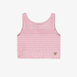 Souris Mini Camisole ou veste rose pâle sans manches en maille crochetée (3-10ans)