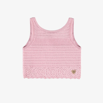 Souris Mini Soft pink tank top and sleeveless vest in crocheted knit (3-10ans)