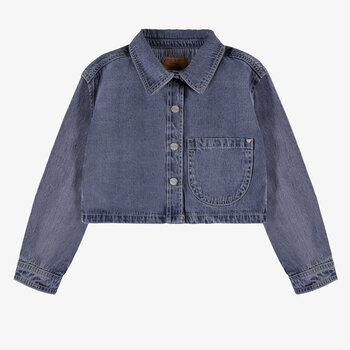 Souris Mini Chemise bleu moyen écourtée à manches longues en denim (3-10ans)
