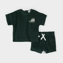 Petit Lem Military Green Terry Shorts Set  (3/24m)