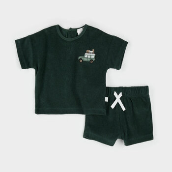Petit Lem Ensemble chemise et shorts en terry vert militaire  (3/24m)