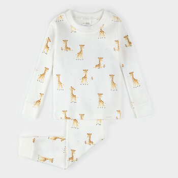 Petit Lem Ensemble pyjama côtelé blanc à imprimé girafes pour bébé (12/24m)