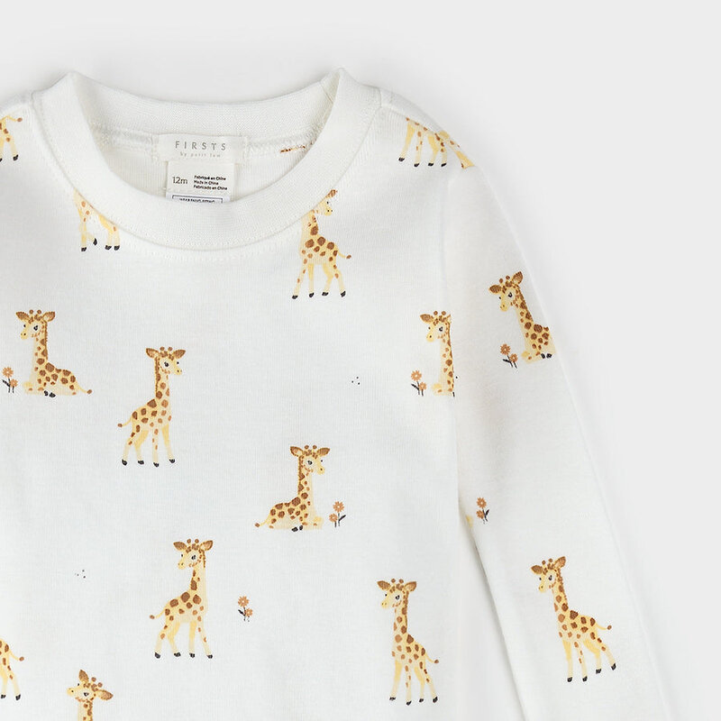 Petit Lem Ensemble pyjama côtelé blanc à imprimé girafes pour bébé (12/24m)