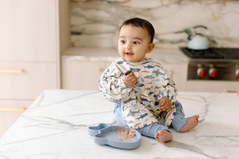 Loulou Lollipop Long Sleeve Bib - Smiley Sharks