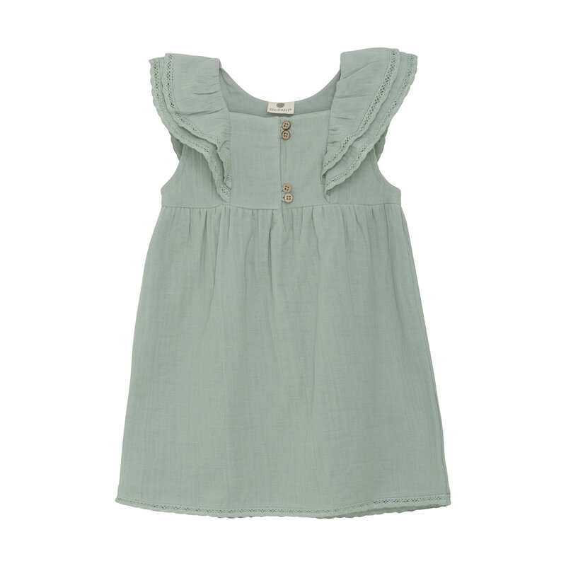 En-fant Robe à volants avec bouton avant en mousseline - Sage  (2-10ans)