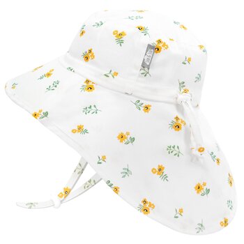 Jan&Jul Chapeau de soleil en coton - Yellow Flower (0-6m/2-5ans)
