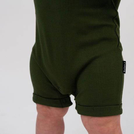 Belan . J Barboteuse à manches courtes en bambou côtelé - Forest green