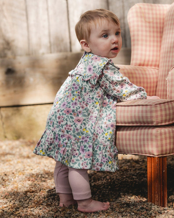 Deux Par Deux Ensemble robe en mousseline imprimée sauge fleuris et legging uni (3m/24m)