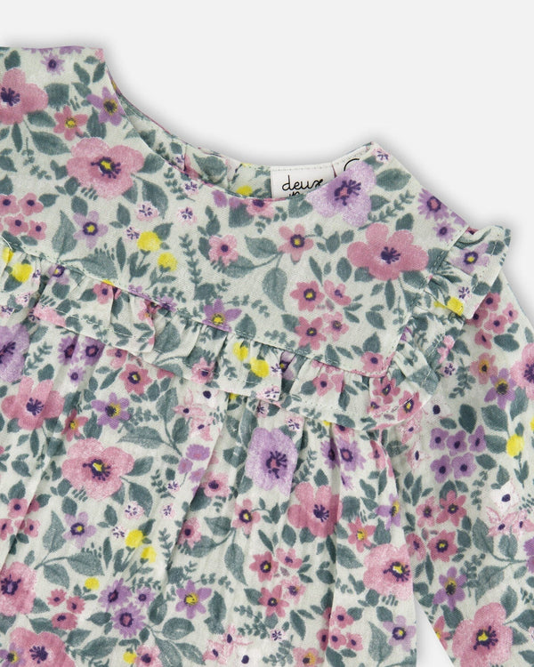 Deux Par Deux Ensemble robe en mousseline imprimée sauge fleuris et legging uni (3m/24m)