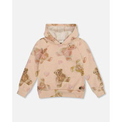 Deux Par Deux Sweat à capuchon en molleton scintillant beige imprimé nounours (3ans/6ans)
