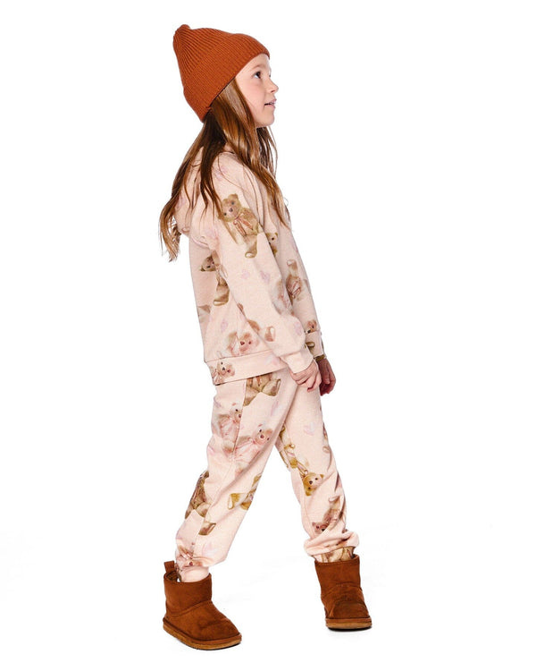 Deux Par Deux Sweat à capuchon en molleton scintillant beige imprimé nounours (3ans/6ans)