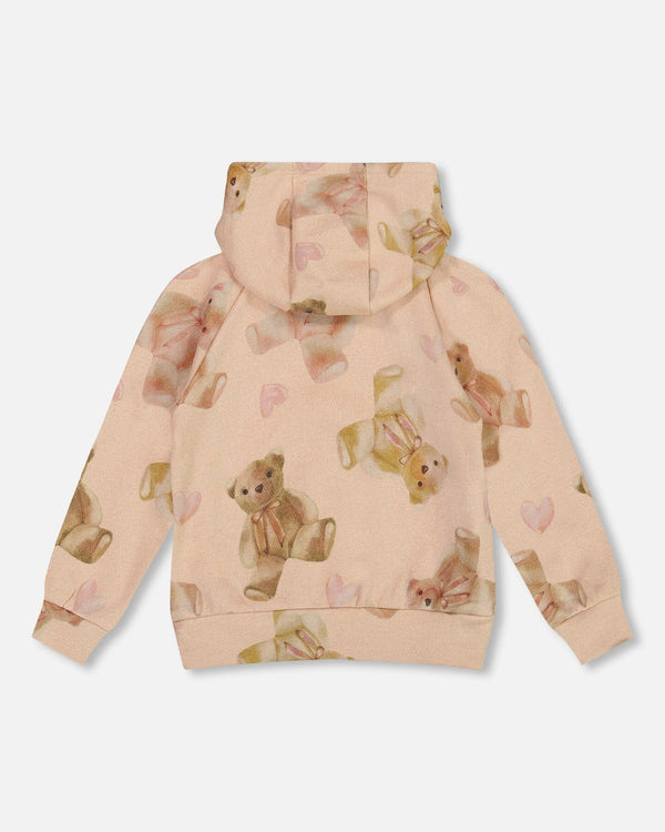 Deux Par Deux Sweat à capuchon en molleton scintillant beige imprimé nounours (3ans/6ans)