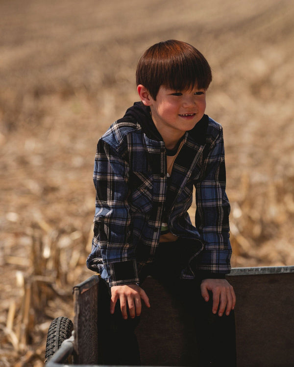 Deux Par Deux Chemise en flanelle à manches longues avec capuchon bleu et noir (2ans/8ans)