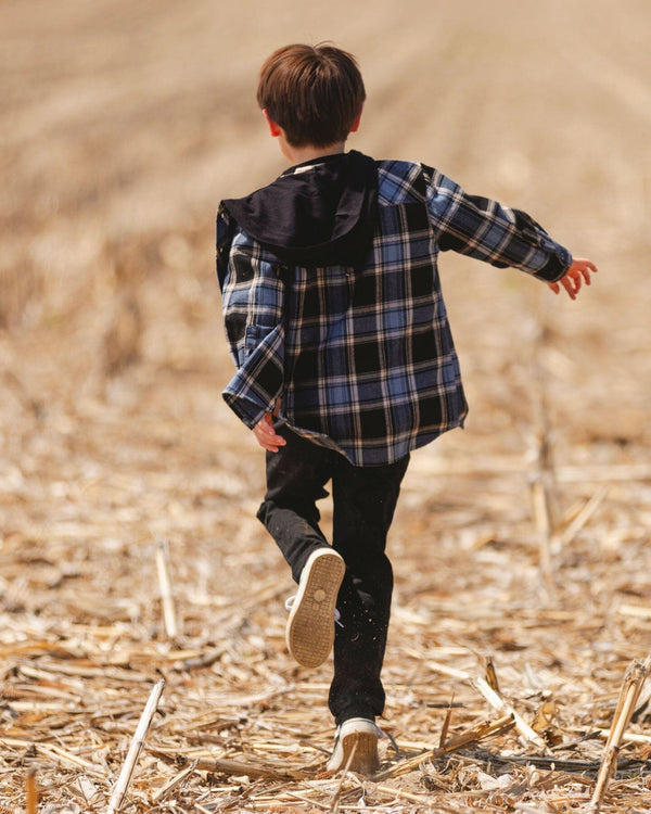 Deux Par Deux Chemise en flanelle à manches longues avec capuchon bleu et noir (2ans/8ans)