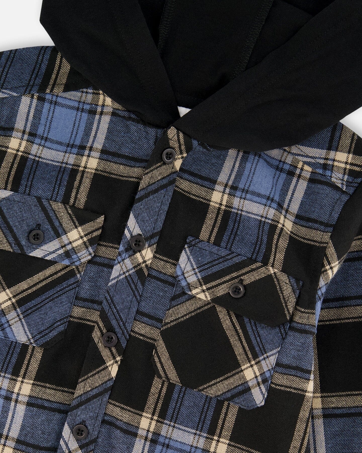 Deux Par Deux Chemise en flanelle à manches longues avec capuchon bleu et noir (2ans/8ans)