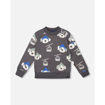 Deux Par Deux Pull en molleton gris imprimé chiens (12m/4ans)