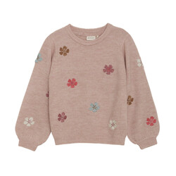 minymo Pull en tricot avec fleurs - Vieux rose (2ans/8ans)