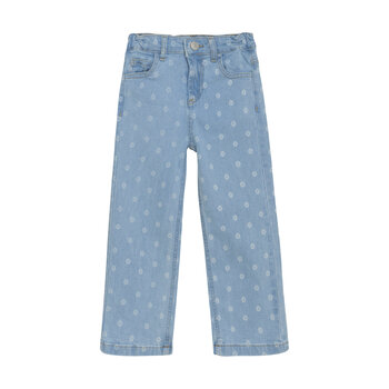 minymo Jeans à imprimé de fleurs blanche - Bleu pâle (4ans/8ans)