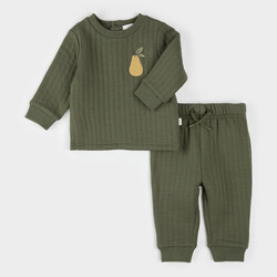 Petit Lem Pear Print on Fall Green Quilted Set (3m/24m)