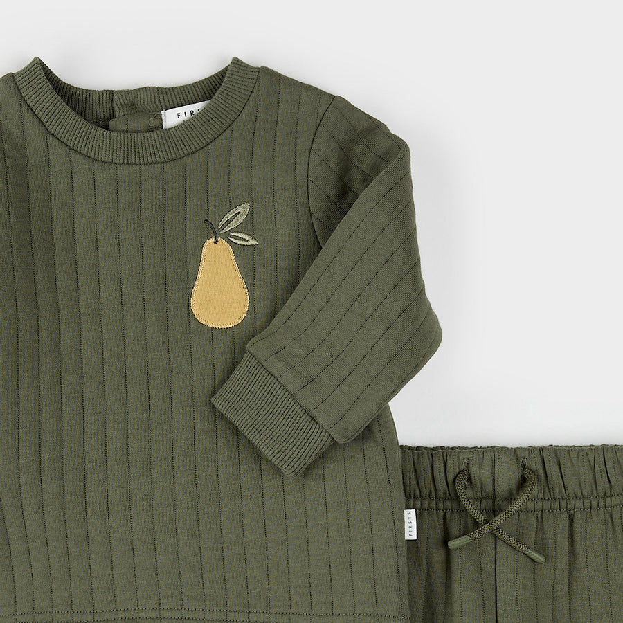 Petit Lem Pear Print on Fall Green Quilted Set (3m/24m)