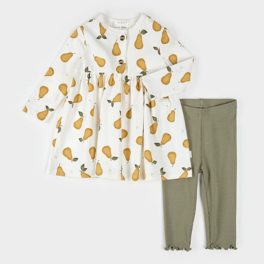 Petit Lem Ensemble de robe côtelées à imprimé de poires (3m/24m)