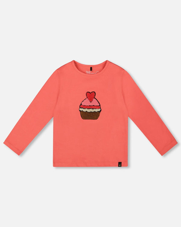 Deux Par Deux T-shirt en coton biologique corail avec cupcake (2ans/6ans)