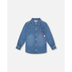 Deux Par Deux Denim Shirt Light Blue With Patch Pockets And Apple Patch (5y/8y)
