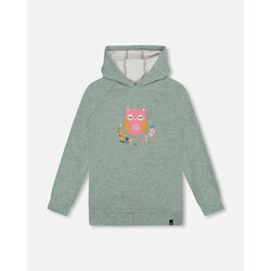 Deux Par Deux Hooded Tunic Sage Green With Owl Print (3y/7y)