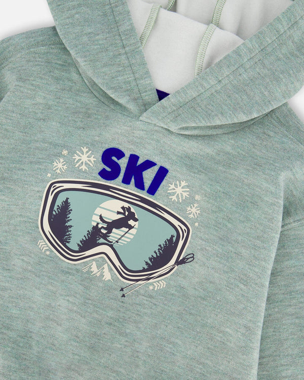 Deux Par Deux Sweat à capuchon en jersey vert jade avec imprimé graphique (2ans/6ans)