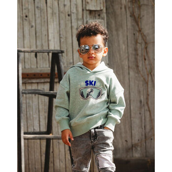 Deux Par Deux Super Soft Hooded Brushed Jersey Sweatshirt With Graphic Print Green (2y/6y)