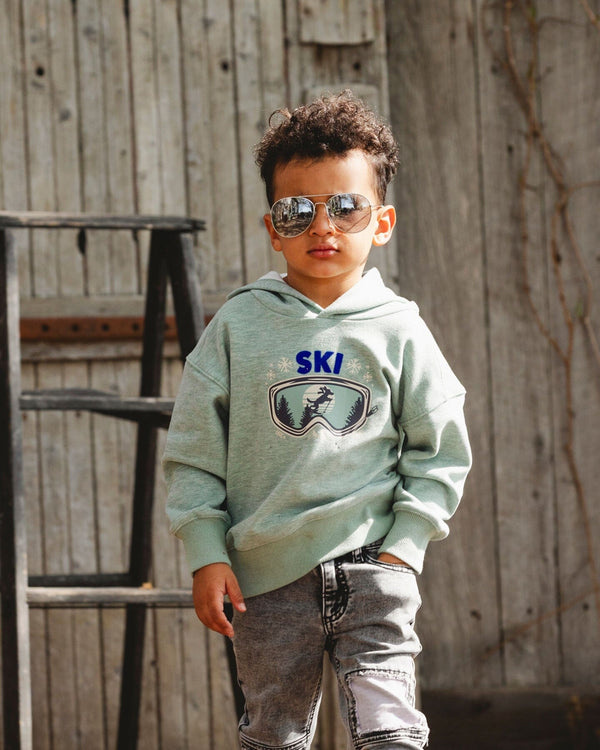 Deux Par Deux Sweat à capuchon en jersey vert jade avec imprimé graphique (2ans/6ans)