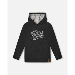 Deux Par Deux Long Sleeve Super Soft Brushed Jersey Hooded Tee Black (4y/7y)