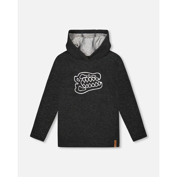 Deux Par Deux T-shirt à capuchon manches longues en jersey brossé noir (4ans/7ans)