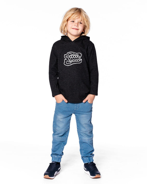 Deux Par Deux Long Sleeve Super Soft Brushed Jersey Hooded Tee Black (4y/7y)