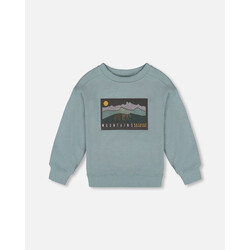 Deux Par Deux Animated Print French Terry Sweatshirt Sage Green (4y/8y)