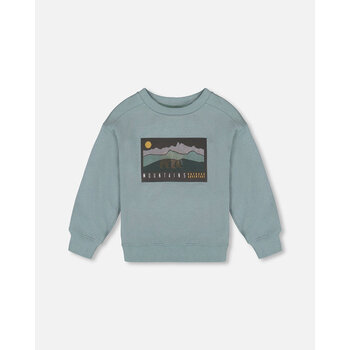 Deux Par Deux Animated Print French Terry Sweatshirt Sage Green (4y/8y)