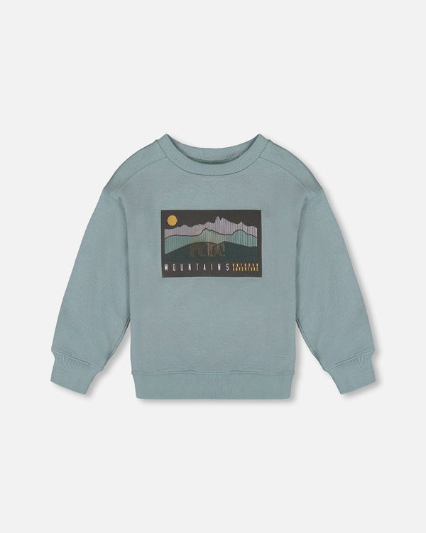 Deux Par Deux Sweat en molleton léger col ras du cou vert sauge (4ans/8ans)