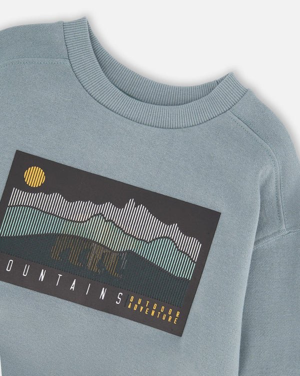 Deux Par Deux Sweat en molleton léger col ras du cou vert sauge (4ans/8ans)